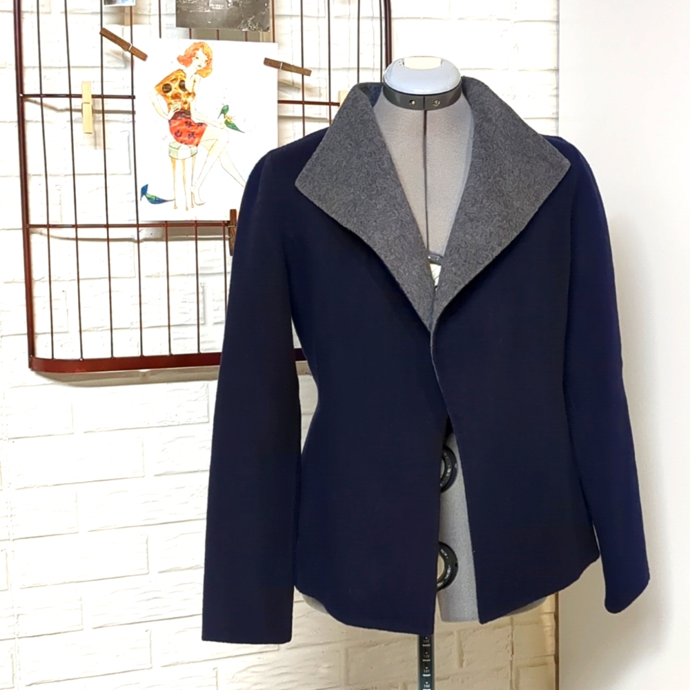 Talbots XS Navy & Gray felted wool blend jacket sweater